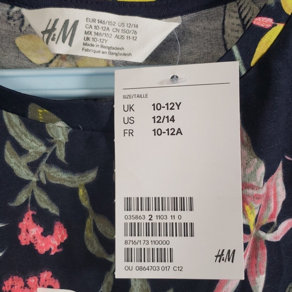 H&M girls Floral ss navy blue San Diego t-shirt - Picture 3 of 5